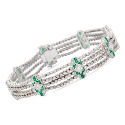 C. 1990 Vintage 3.50 ct. t.w. Diamond Station Bracelet With Emeralds In 18kt White Gold. 7.25" &mdash; Alt Image 1