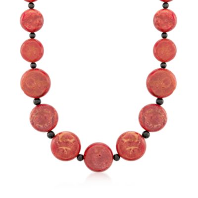 Red Coral and Black Agate Necklace in Sterling Silver &mdash; Alt Image 1