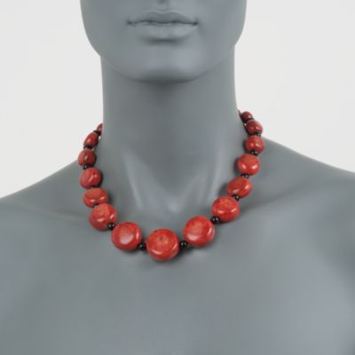 Red Coral and Black Agate Necklace in Sterling Silver &mdash; Alt Image 3