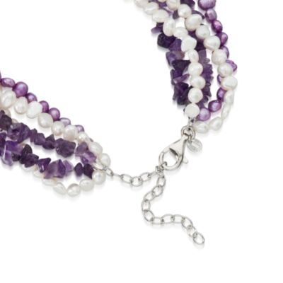 Purple and White Pearl and Amethyst Torsade Necklace in Sterling Silver. 18" &mdash; Alt Image 2