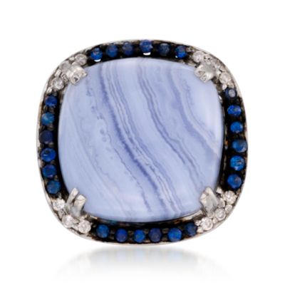 Blue Lace Agate Ring With Sapphire and Diamonds In Sterling Silver &mdash; Alt Image 1