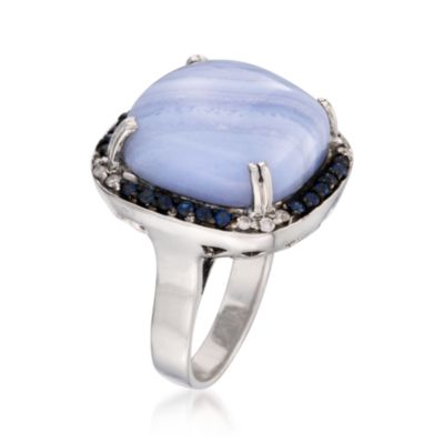 Blue Lace Agate Ring With Sapphire and Diamonds In Sterling Silver &mdash; Alt Image 3