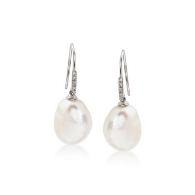 Pearl Drop Earrings With Diamond Accent In 14kt White Gold &mdash; Alt Image 1