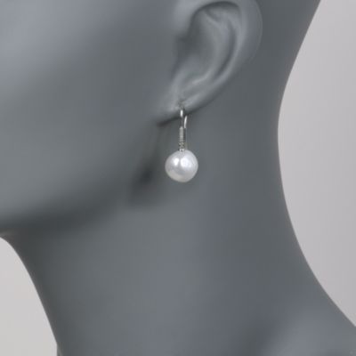 Pearl Drop Earrings With Diamond Accent In 14kt White Gold &mdash; Alt Image 2