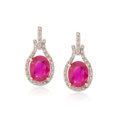 5.20 ct. t.w. Ruby Earrings With Diamonds In 14kt Yellow Gold &mdash; Alt Image 1