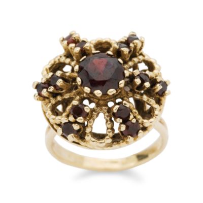 C. 1970 Vintage 2.20 ct. t.w. Garnet Cluster Floral Ring In 14kt Yellow Gold. Size 6 &mdash; Alt Image 1