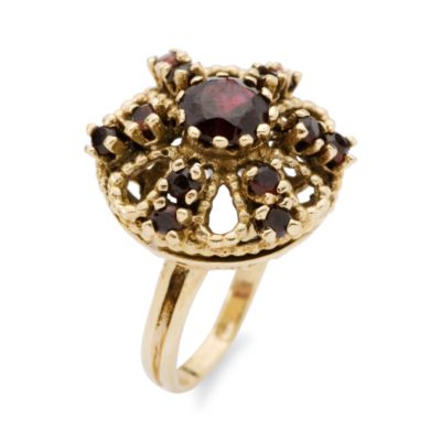 C. 1970 Vintage 2.20 ct. t.w. Garnet Cluster Floral Ring In 14kt Yellow Gold. Size 6 &mdash; Alt Image 2
