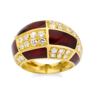 C. 1980 Vintage 1.75 ct. t.w. Diamond Checkerboard Ring With Enamel in 18kt Yellow Gold. Size 5.75 &mdash; Alt Image 1
