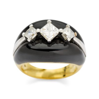 C. 1980 Vintage 1.00 ct. t.w. Diamond and Black Enamel Ring in 18kt Yellow Gold. Size 5 &mdash; Alt Image 1