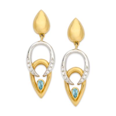 C. 1980 Vintage .50 ct. t.w. Blue Topaz Earrings With Cubic Zirconia In 18kt Two-Tone Gold.  &mdash; Alt Image 1