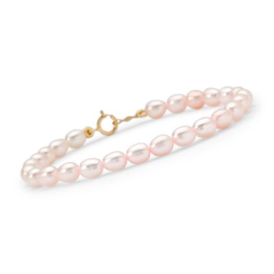 Child's Pink Cultured Pearl Baby Bracelet in 14kt Yellow Gold. 5.5" &mdash; Alt Image 1
