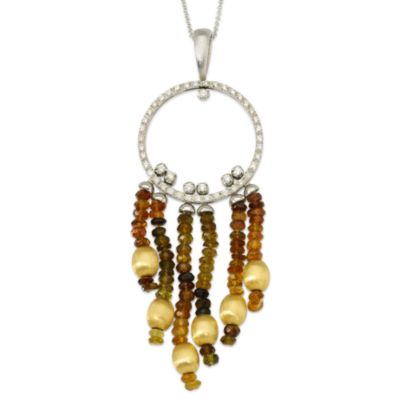 C.1980 Vintage Nanis .65 ct. t.w. Diamond Necklace With Hessonite in 14kt and 18kt White Gold. 18" &mdash; Alt Image 1