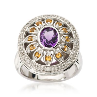 1.00 Amethyst Ring With .25 ct. t.w. Citrines In 14kt White Gold &mdash; Alt Image 1