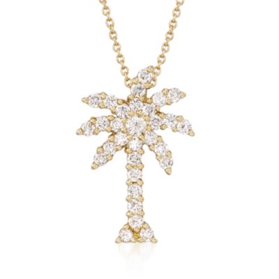 Roberto Coin "Tiny Treasures" .54 ct. t.w. Diamond Palm Tree Pendant Necklace In 18kt Yellow Gold. 18" &mdash; Alt Image 1