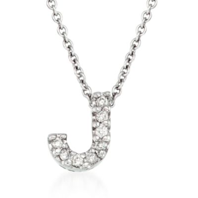 Roberto Coin "Tiny Treasures" Diamond "J"  Pendant Necklace in 18kt White Gold. 16" &mdash; Alt Image 1