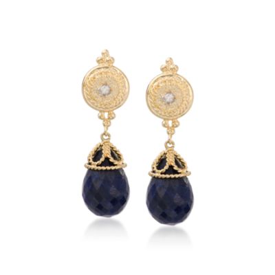 25.00 ct. t.w. Sapphire Earrings With Diamond Accent In 14kt Yellow Gold   &mdash; Alt Image 1