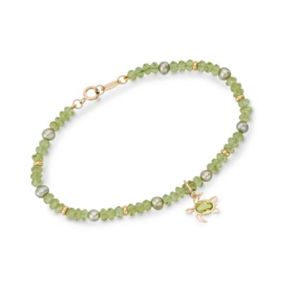 8.50 ct. t.w. Peridot and 3-4mm Cultured Pearl Turtle Bracelet In 14kt Yellow Gold. 7" &mdash; Alt Image 1