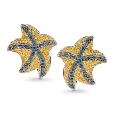 1.45 ct. t.w. Yellow and Blue Diamond Starfish Earrings In 14kt White Gold  &mdash; Alt Image 1