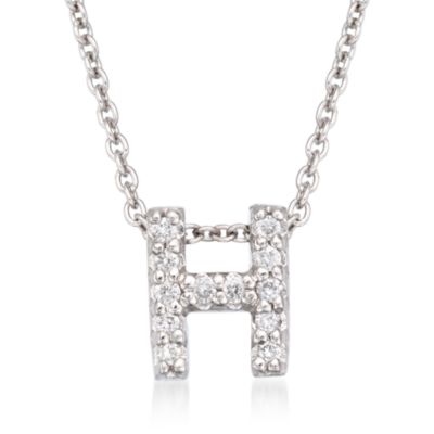 Roberto Coin "Tiny Treasures" Diamond "H" Pendant Necklace in 18kt White Gold. 16" &mdash; Alt Image 1