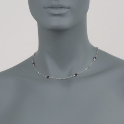 4.20 ct. t.w. Sapphire Station Necklace With Diamonds in Sterling Silver &mdash; Alt Image 2