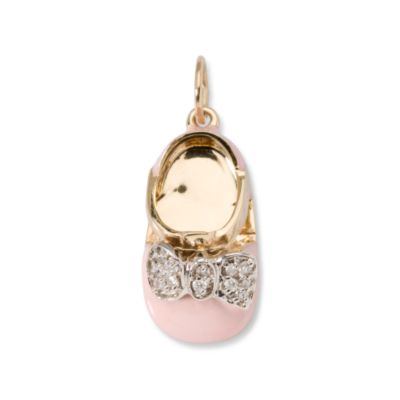 .12 ct. t.w. Diamond Pink Baby Shoe Charm Pendant In 14kt Yellow Gold  &mdash; Alt Image 1