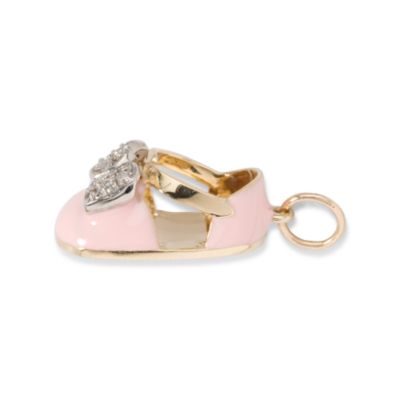 .12 ct. t.w. Diamond Pink Baby Shoe Charm Pendant In 14kt Yellow Gold  &mdash; Alt Image 2