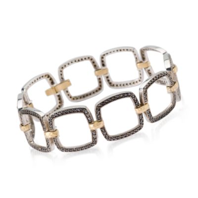 2.40 ct. t.w. Black Diamond Link Bracelet In 18kt Two-Tone Gold. 7" &mdash; Alt Image 1