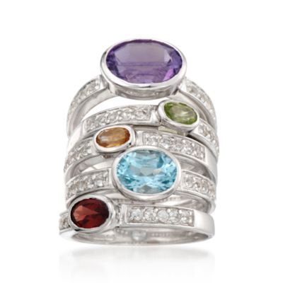 4.75 ct. t.w. Set of Five Multi-Gem Rings in Sterling Silver &mdash; Alt Image 1