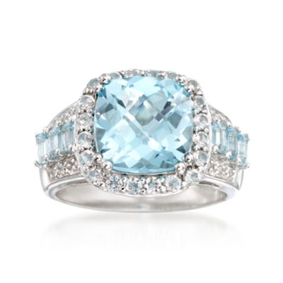 6.00 ct. t.w. Blue Topaz Ring With White Topaz and Diamond Accent in Sterling Silver &mdash; Alt Image 1