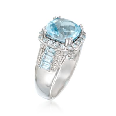 6.00 ct. t.w. Blue Topaz Ring With White Topaz and Diamond Accent in Sterling Silver &mdash; Alt Image 2