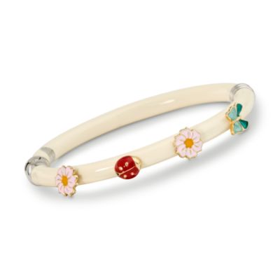 Italian Enamel Cream Garden Bangle Bracelet In Sterling Silver and Vermeil. 7" &mdash; Alt Image 1