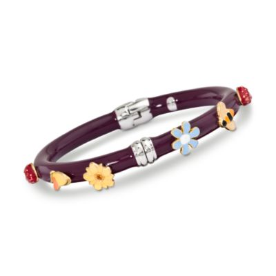 Italian Enamel Purple Garden Bangle Bracelet In Sterling Silver and Vermeil &mdash; Alt Image 1