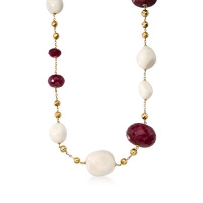 Italian Ruby and Bone Long Statement Necklace In 18kt Yellow Gold. 24" &mdash; Alt Image 1