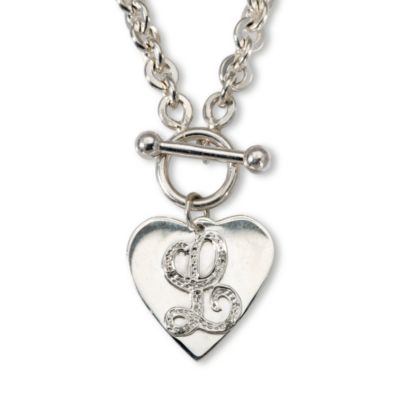 Sterling Silver Necklace With Heart Charm and Diamond Accent Initial. 18" &mdash; Alt Image 1
