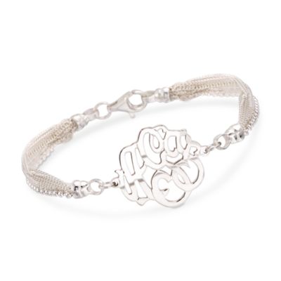 Sterling Silver Multi-Strand Bracelet With Script Monogram Center. 7.5" &mdash; Alt Image 1