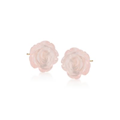 Rose Quartz Flower Earrings in 14kt Yellow Gold &mdash; Alt Image 1