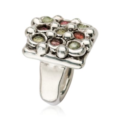 Multi-Gem Checkerboard Ring In Sterling Silver. Size 6 &mdash; Alt Image 2