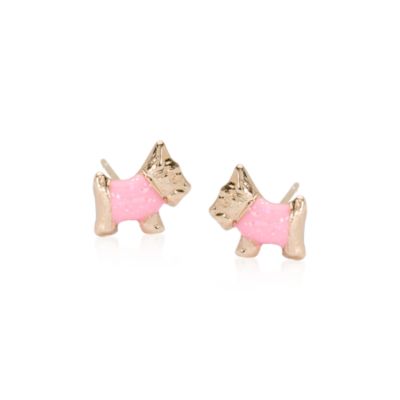 Child's Scottie Dog Post Earrings With Pink Enamel in 14kt Yellow Gold  &mdash; Alt Image 1