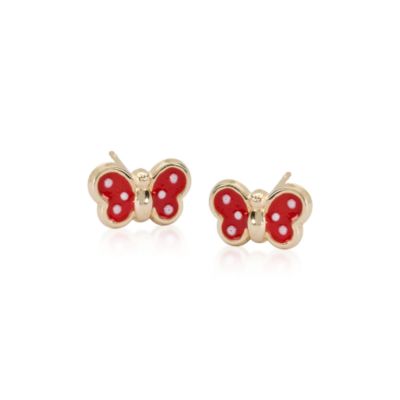 Children's Butterfly Post Earrings With Red and White Enamel In 14kt Yellow Gold  &mdash; Alt Image 1