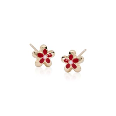 Children's Floral Post Earrings With Red Enamel in 14kt Yellow Gold   &mdash; Alt Image 1