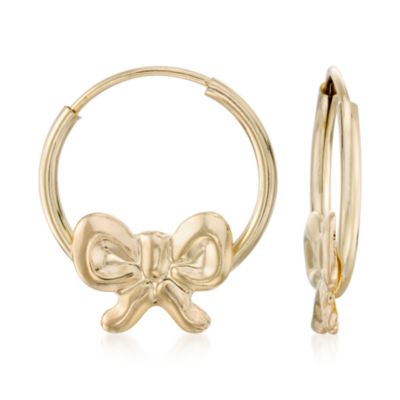 Child's 14kt Yellow Gold Bow Hoop Earrings  &mdash; Alt Image 1