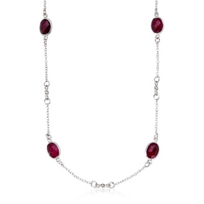 4.20 ct. t.w. Ruby Station Necklace With Diamond In Sterling Silver &mdash; Alt Image 1