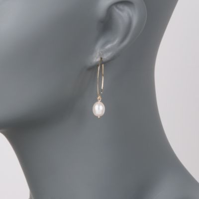 Pearl Drop Earrings in 14kt Yellow Gold &mdash; Alt Image 2