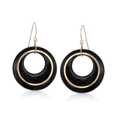 Black Onyx Wire Earrings in 14kt Yellow Gold &mdash; Alt Image 1