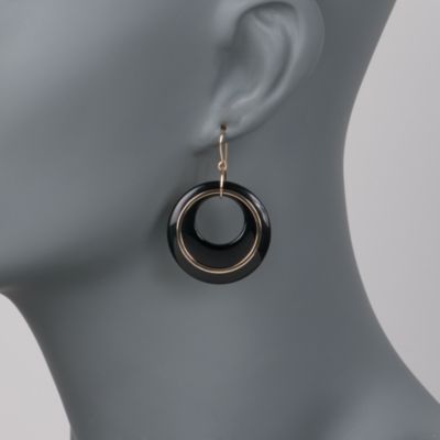 Black Onyx Wire Earrings in 14kt Yellow Gold &mdash; Alt Image 2
