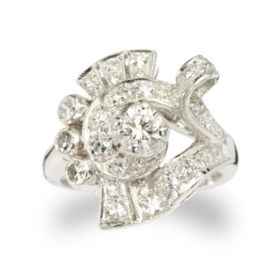 C. 1950 Vintage .99 ct. t.w. Diamond Swirl Ring In Platinum. 4.75" &mdash; Alt Image 1