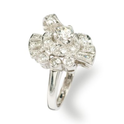 C. 1950 Vintage .99 ct. t.w. Diamond Swirl Ring In Platinum. 4.75" &mdash; Alt Image 2