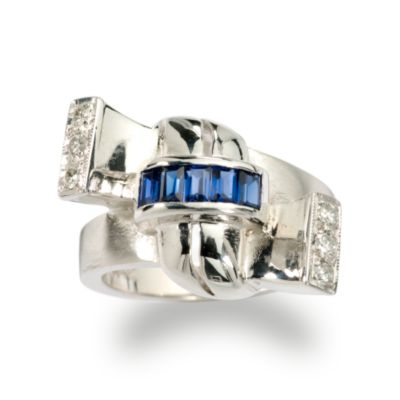 C. 1960 Vintage .50 ct. t.w. Faux Sapphire Ring With Diamonds In 14kt White Gold. Size 6.25 &mdash; Alt Image 1