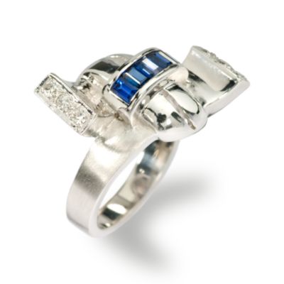 C. 1960 Vintage .50 ct. t.w. Faux Sapphire Ring With Diamonds In 14kt White Gold. Size 6.25 &mdash; Alt Image 2
