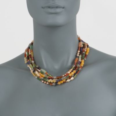 Balinese 30.50 ct. t.w. Multi-Gem Necklace With Pearls in Sterling Silver. 18" &mdash; Alt Image 2